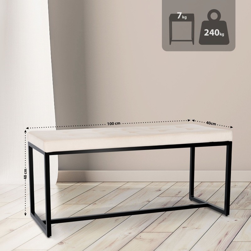 Banco Barci B en terciopelo color crema