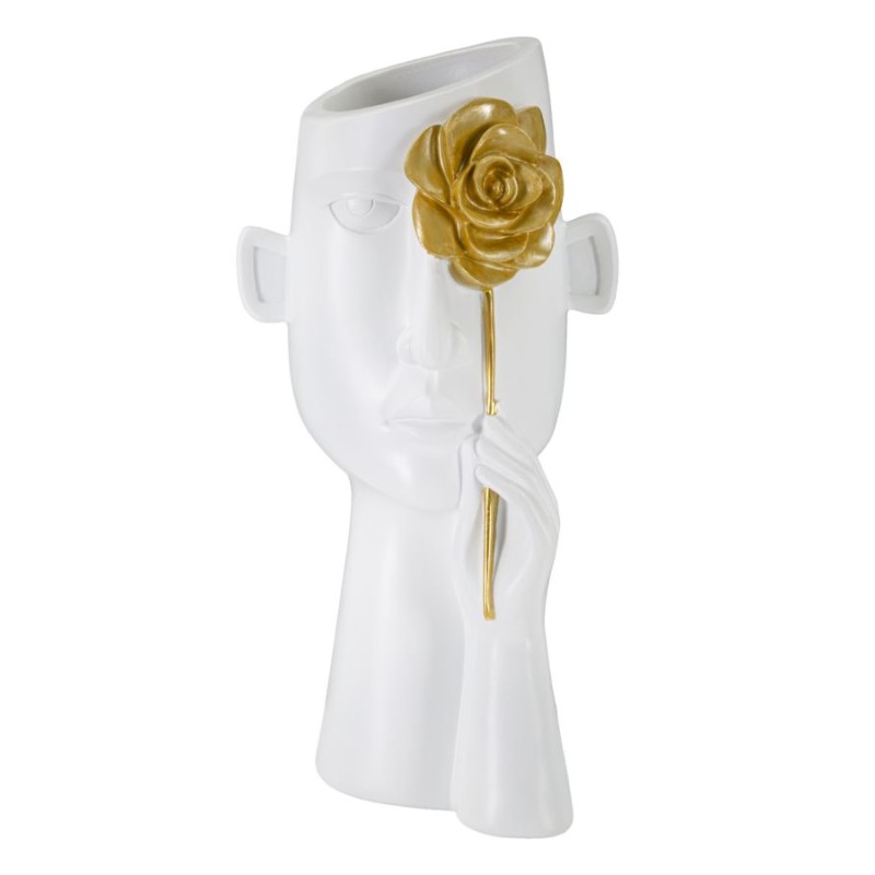 Jarrón con forma de cara y flores, 14 x 13 x 27 cm