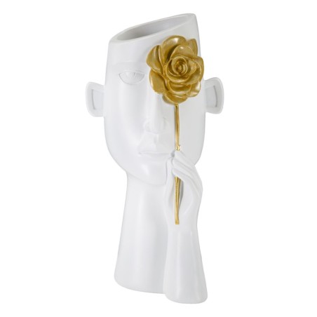 Jarrón con forma de cara y flores, 14 x 13 x 27 cm