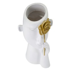 Jarrón con forma de cara y flores, 14 x 13 x 27 cm