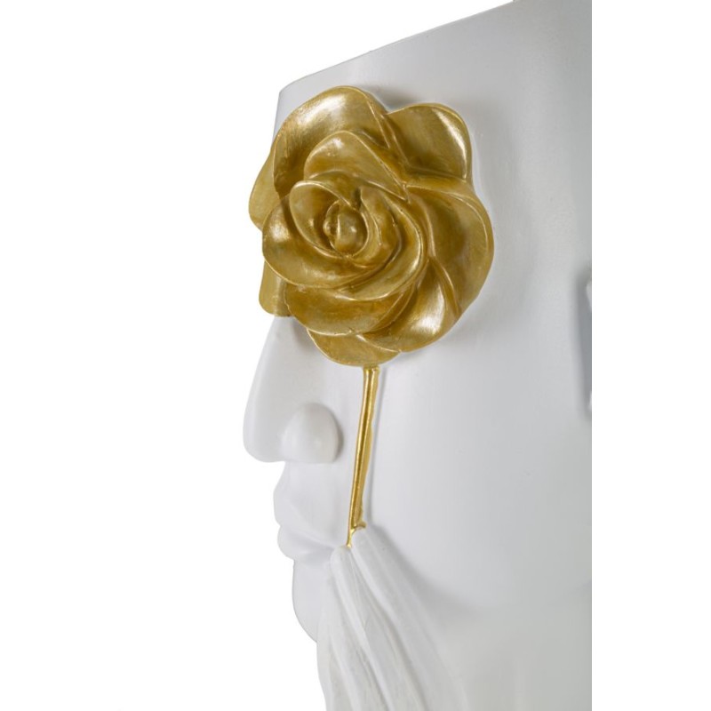 Jarrón con forma de cara y flores, 14 x 13 x 27 cm