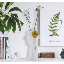 Jarrón con forma de cara y flores, 14 x 13 x 27 cm