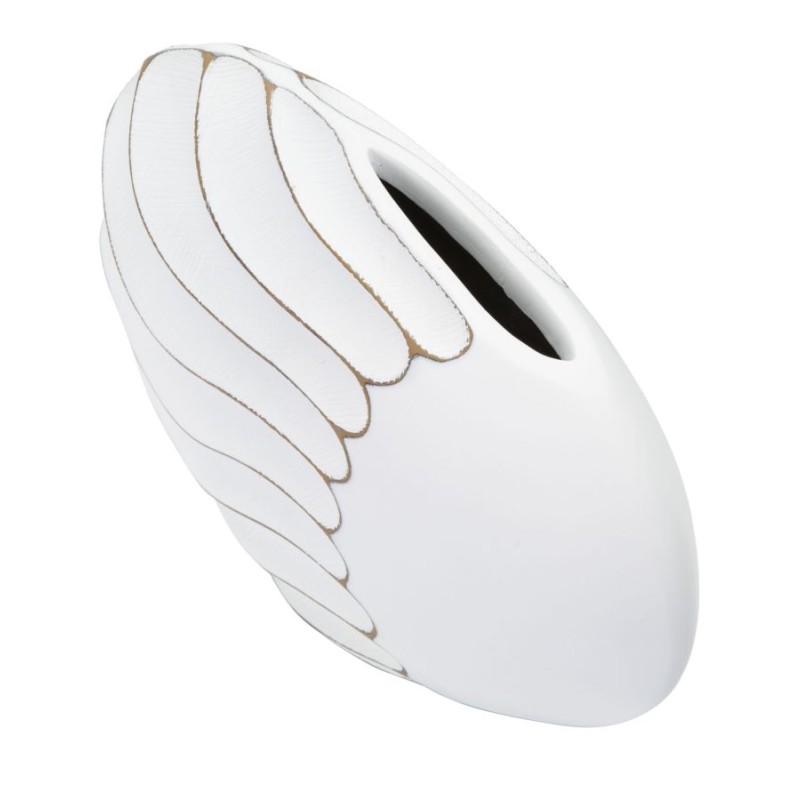 Jarrón de poliresina con líneas refinadas, 34 x 11,5 x 24,5 cm