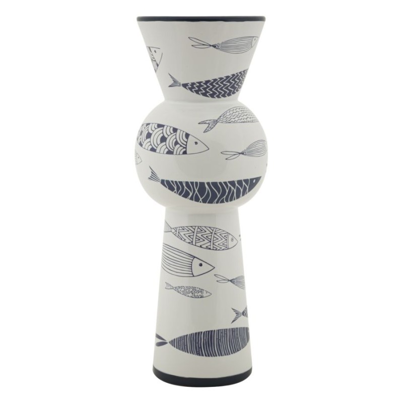 Jarrón alto con diseño de pez, 14 x 38,5 cm de diámetro.