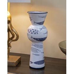 Jarrón alto con diseño de pez, 14 x 38,5 cm de diámetro.