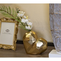 Jarrón Corazón Dorado, Elegante, 19x9x18 cm