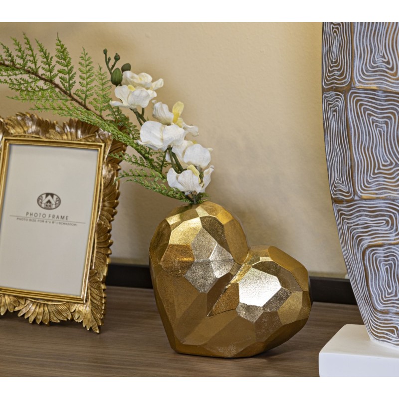 Jarrón Corazón Dorado, Elegante, 19x9x18 cm