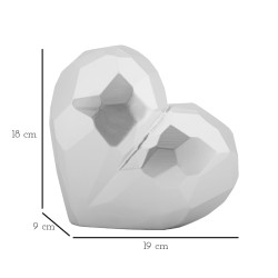 Elegante jarrón plateado con forma de corazón, 19 x 9 x 18 cm