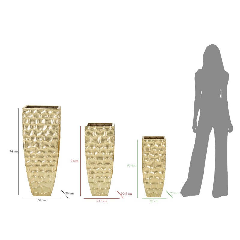 Juego de 3 elegantes soportes para jarrones Glody, medidas: 38 x 38 x 94 cm, 30,5 x 30,5 x 76 cm, 23 x 23 x 63 cm.