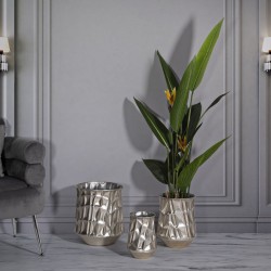 Juego de 3 elegantes jarrones plateados CM Ø35X38.5-27.5X33-18.5X26.5