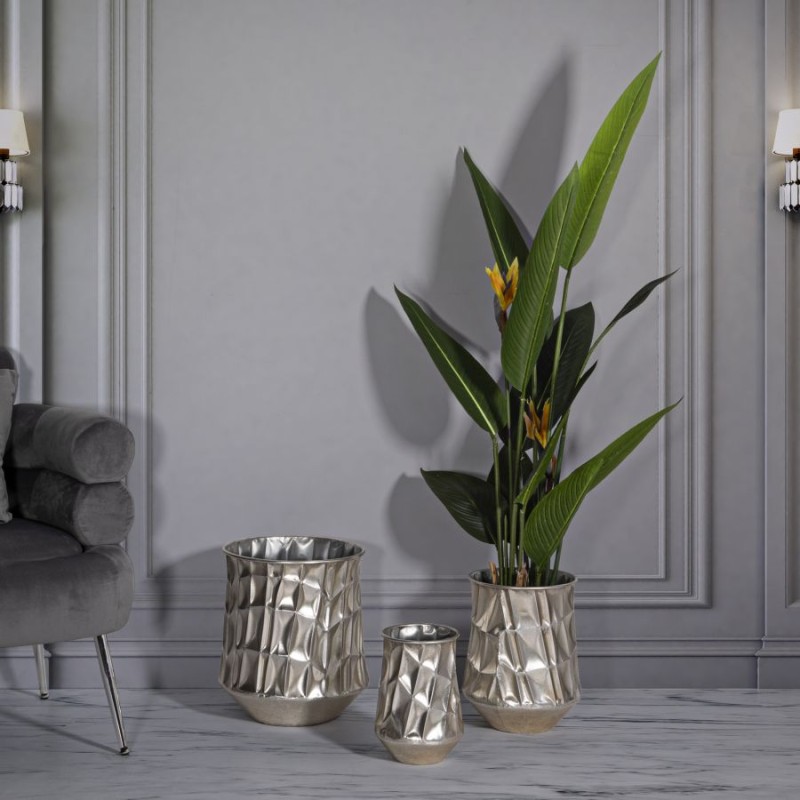 Juego de 3 elegantes jarrones plateados CM Ø35X38.5-27.5X33-18.5X26.5