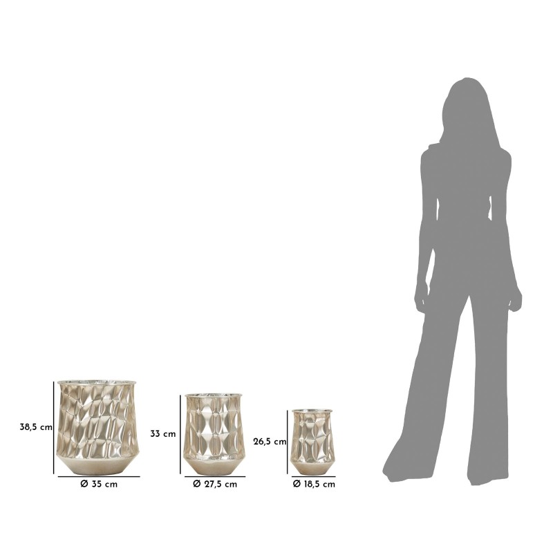 Juego de 3 elegantes jarrones plateados CM Ø35X38.5-27.5X33-18.5X26.5