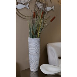 Maceta de resina con acabado de madera refinada, 19 cm de diámetro x 55 cm de ancho