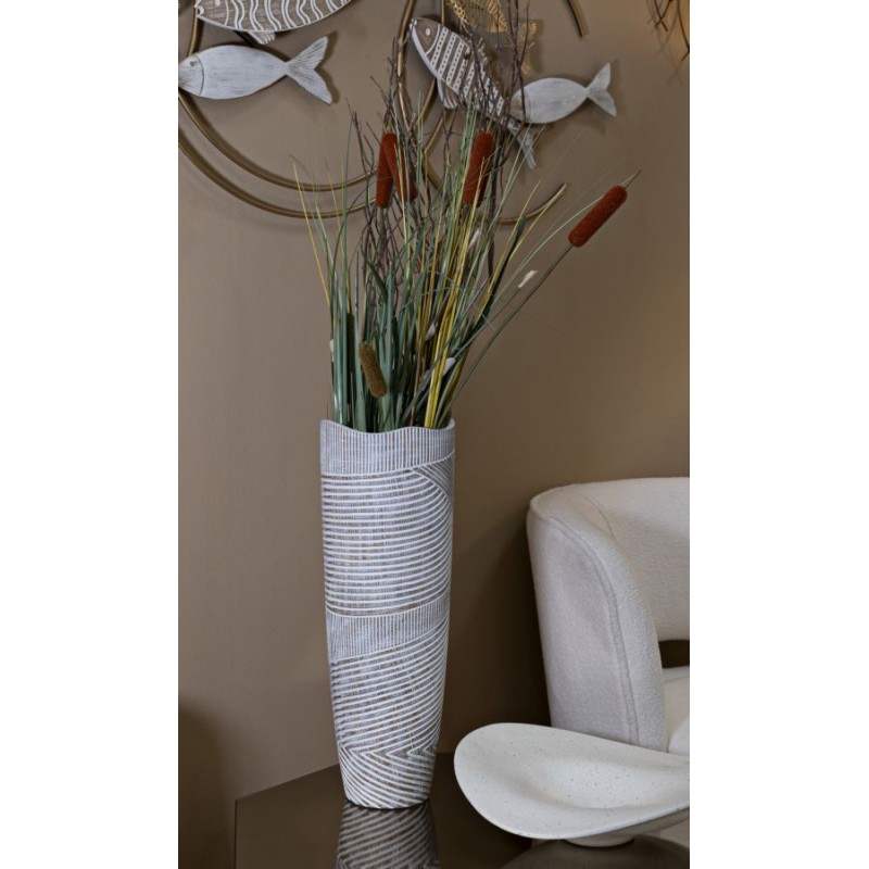 Maceta de resina con acabado de madera refinada, 19 cm de diámetro x 55 cm de ancho