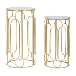 Juego de 2 soportes redondos para plantas Glam ARTSY Ø 36,5 x 70-31 x 60 cm - Hierro y espejo