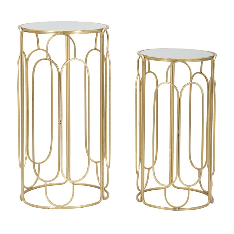 Juego de 2 soportes redondos para plantas Glam ARTSY Ø 36,5 x 70-31 x 60 cm - Hierro y espejo