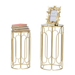 Juego de 2 soportes redondos para plantas Glam ARTSY Ø 36,5 x 70-31 x 60 cm - Hierro y espejo