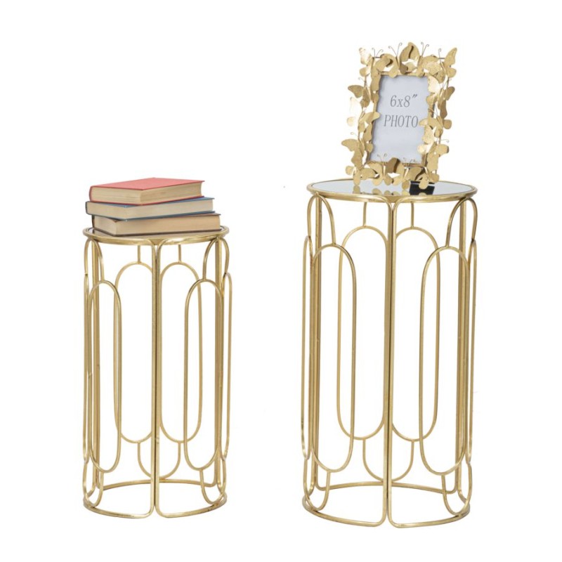 Juego de 2 soportes redondos para plantas Glam ARTSY Ø 36,5 x 70-31 x 60 cm - Hierro y espejo