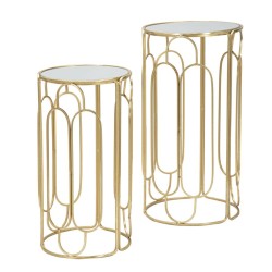 Juego de 2 soportes redondos para plantas Glam ARTSY Ø 36,5 x 70-31 x 60 cm - Hierro y espejo