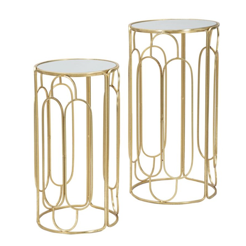 Juego de 2 soportes redondos para plantas Glam ARTSY Ø 36,5 x 70-31 x 60 cm - Hierro y espejo