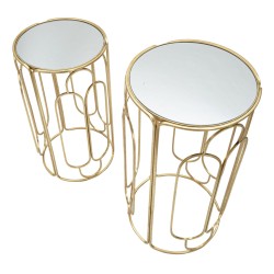 Juego de 2 soportes redondos para plantas Glam ARTSY Ø 36,5 x 70-31 x 60 cm - Hierro y espejo