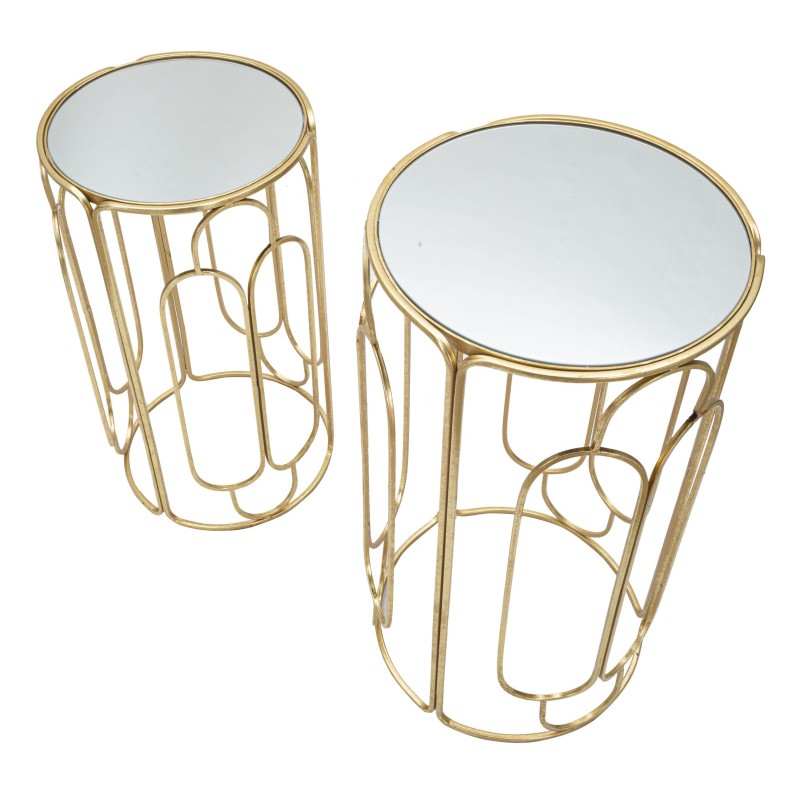 Juego de 2 soportes redondos para plantas Glam ARTSY Ø 36,5 x 70-31 x 60 cm - Hierro y espejo