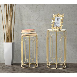 Juego de 2 soportes redondos para plantas Glam ARTSY Ø 36,5 x 70-31 x 60 cm - Hierro y espejo