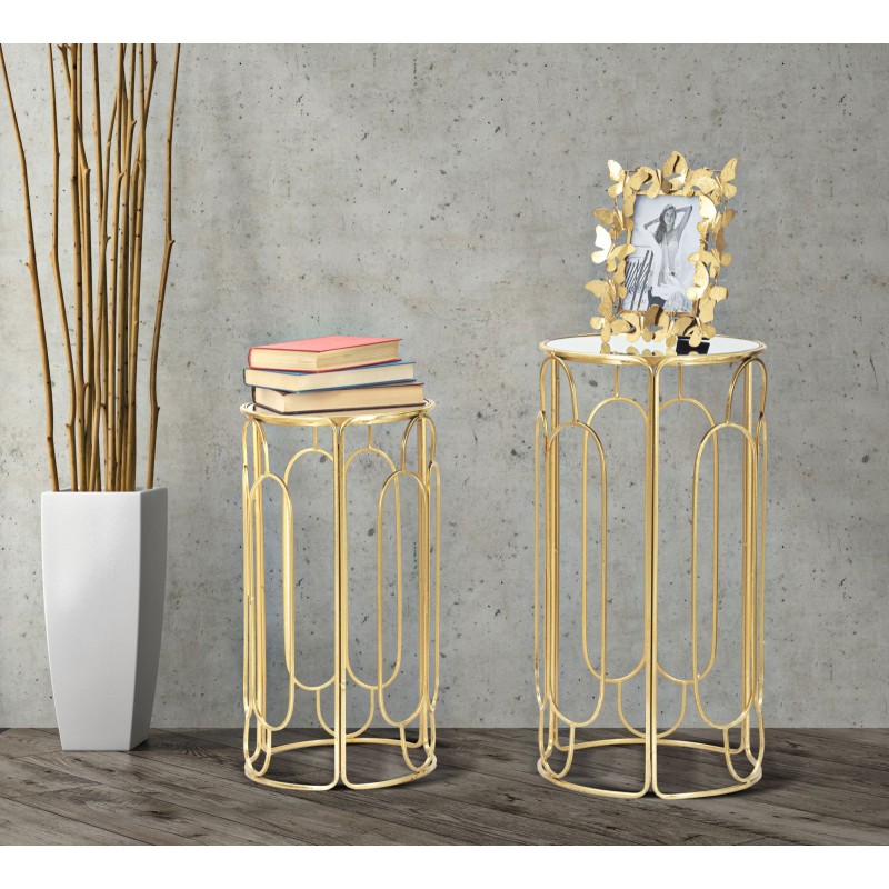 Juego de 2 soportes redondos para plantas Glam ARTSY Ø 36,5 x 70-31 x 60 cm - Hierro y espejo