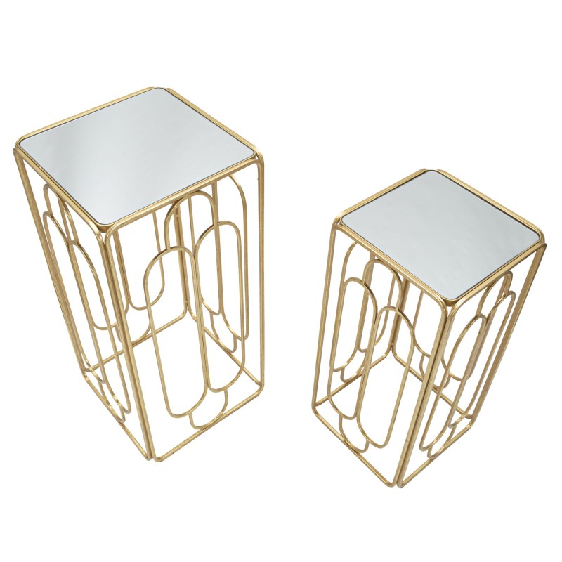 Juego de 2 soportes para plantas Glam ARTSY de 34x34x70-29x29x60 cm - Hierro y espejo