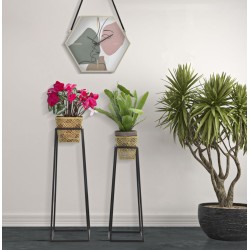 Juego de 2 jarrones cuadrados de estilo antiguo glamuroso Ø 23 x 70-20 x 60 cm - Hierro