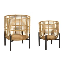 Juego de 2 soportes para jarrones estilo boho chic de ratán, Ø 41 x 47-33 x 39 cm - Ratán y hierro