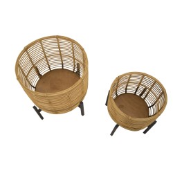 Juego de 2 soportes para jarrones estilo boho chic de ratán, Ø 41 x 47-33 x 39 cm - Ratán y hierro