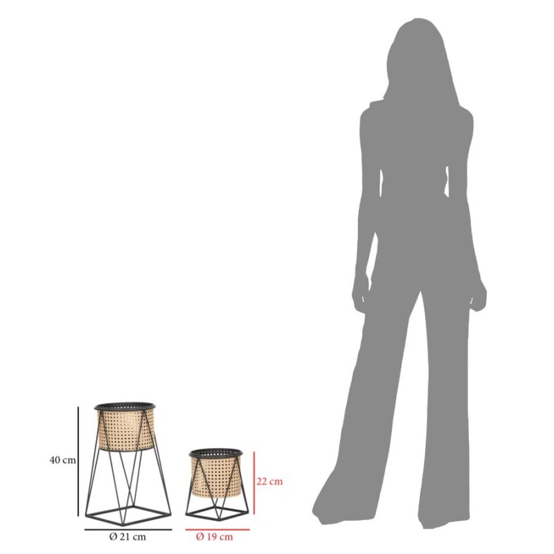 Juego de 2 soportes para jarrones estilo boho chic Osaka, Ø 21 x 40-19 x 22 cm - Hierro