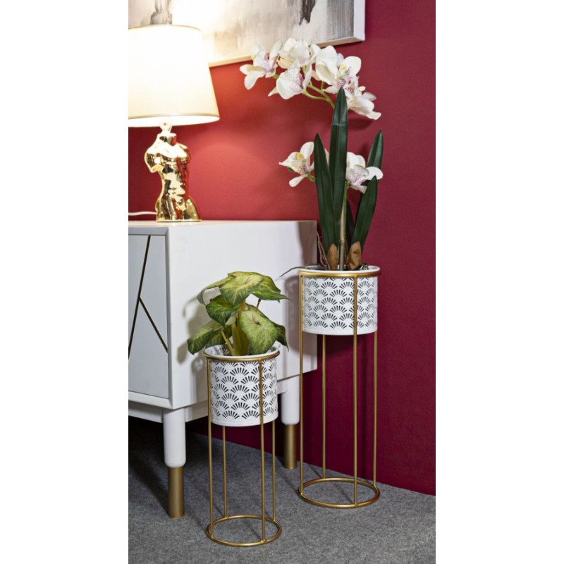 Juego de 2 elegantes soportes para jarrones blancos Ø 17 x 46-14 x 34 cm - Hierro