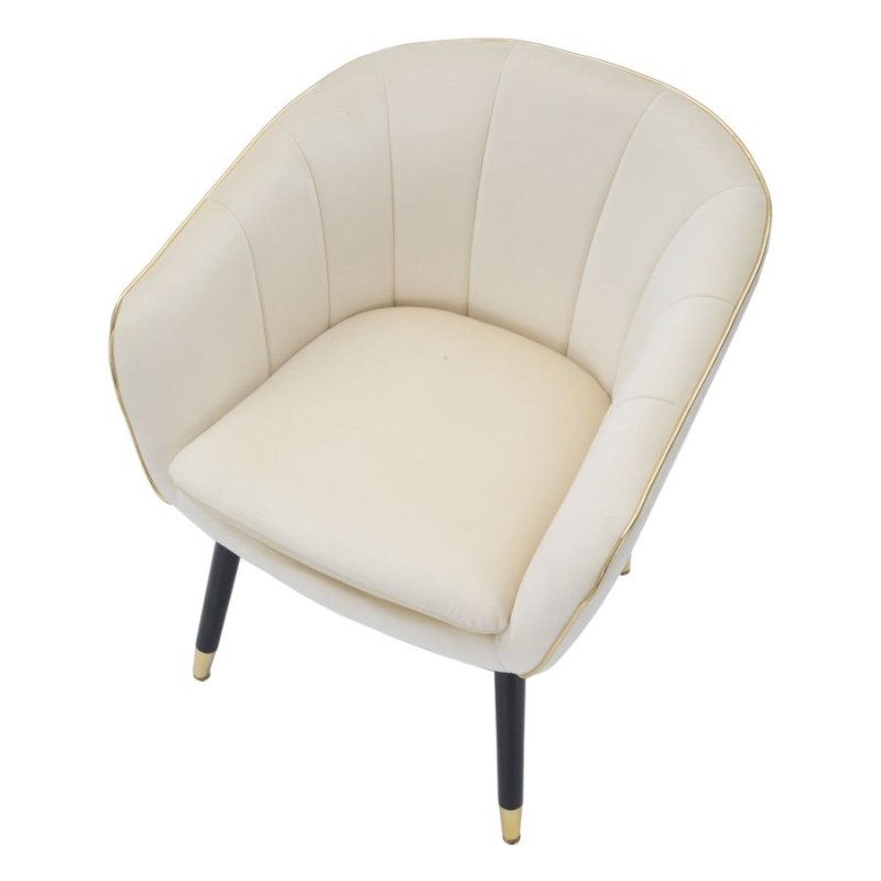 Sillón Paris color crema/dorado: Elegancia parisina realzada con detalles dorados. (62×58×78 cm)