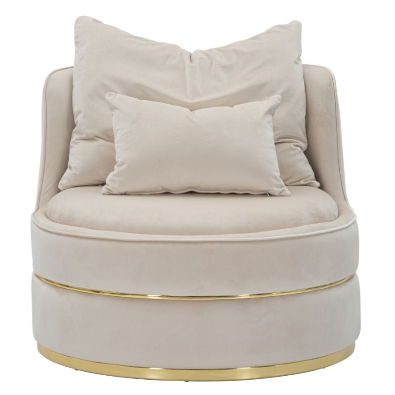 Sillón Paris Space color crema/dorado: curvas generosas para un aura dorada. (Ø 84×72 cm)