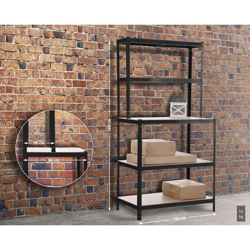 Estantería con banco de trabajo 2+3, negra