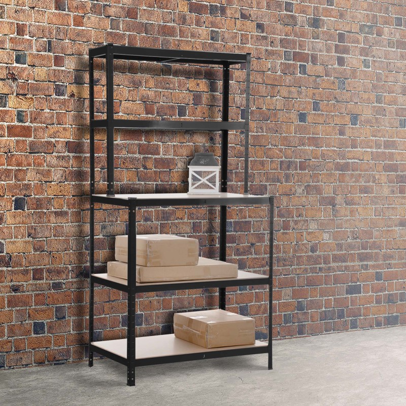 Estantería con banco de trabajo 2+3, negra