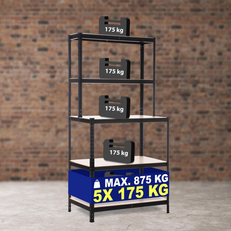 Estantería con banco de trabajo 2+3, negra