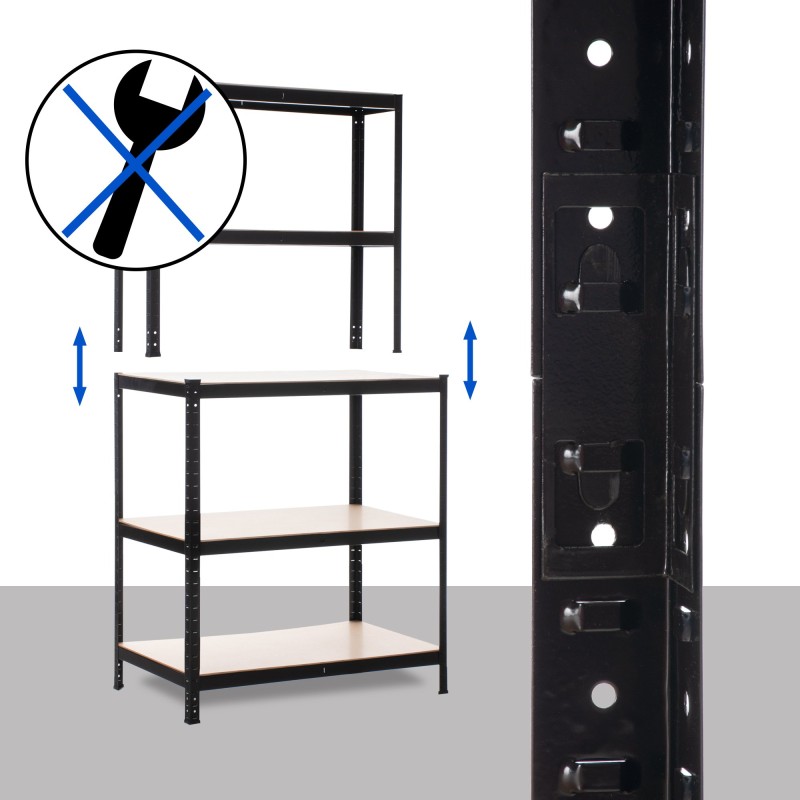 Estantería con banco de trabajo 2+3, negra