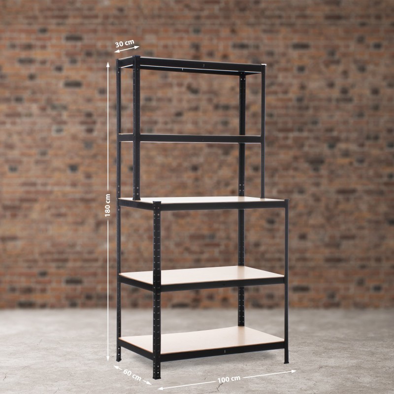 Estantería con banco de trabajo 2+3, negra