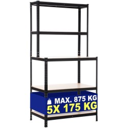 Estantería con banco de trabajo 2+3, negra