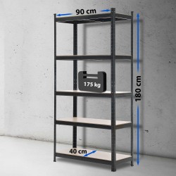 Estantería negra de almacenaje de 90 x 40 x 180 cm