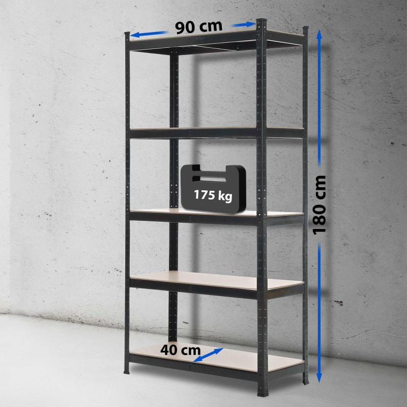 Estantería negra de almacenaje de 90 x 40 x 180 cm