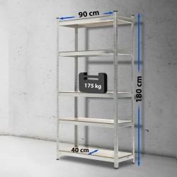 Estantería plateada, 90 x 40 x 180 cm