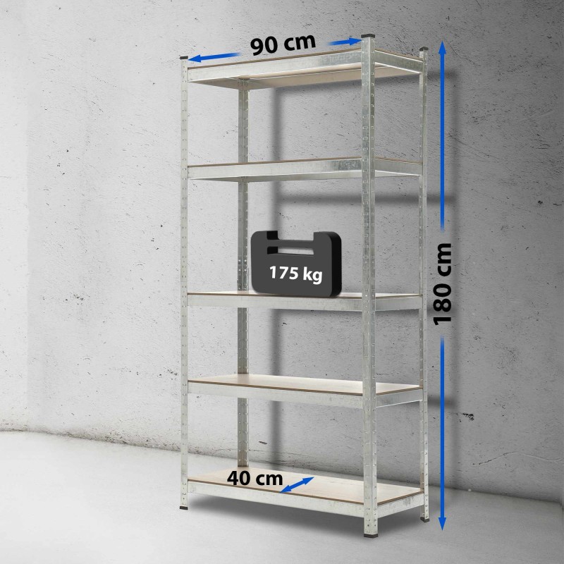 Estantería plateada, 90 x 40 x 180 cm