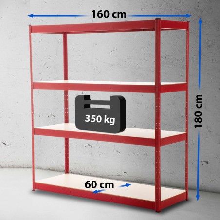 Estantería de almacenaje roja de 160x60x180 cm