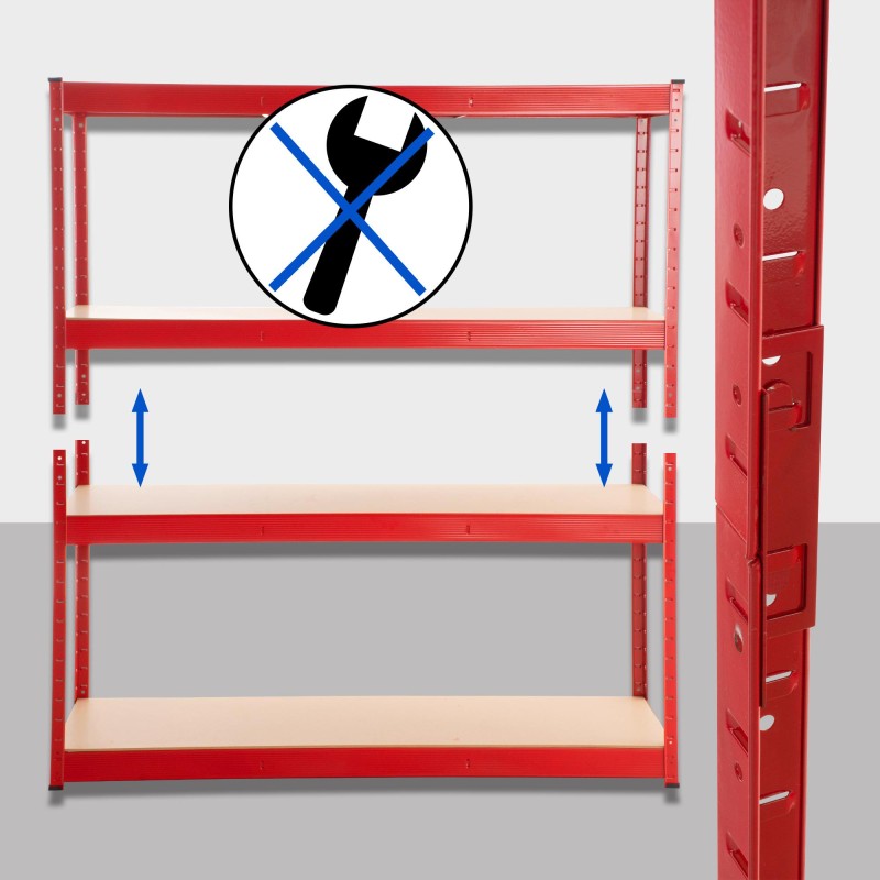 Estantería de almacenaje roja de 160x60x180 cm