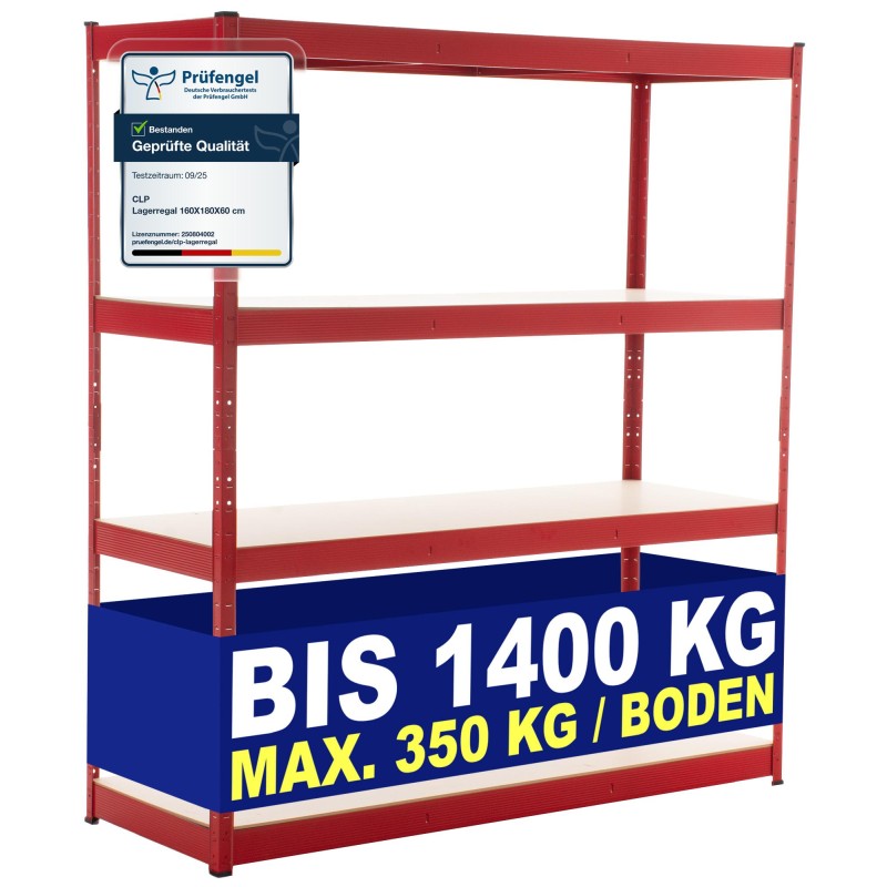 Estantería de almacenaje roja de 160x60x180 cm