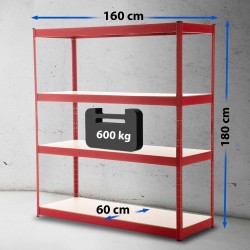 Estantería resistente de 160 x 60 x 180 cm, roja